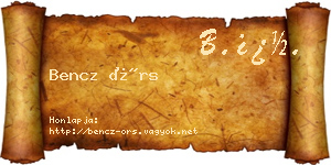 Bencz Örs névjegykártya